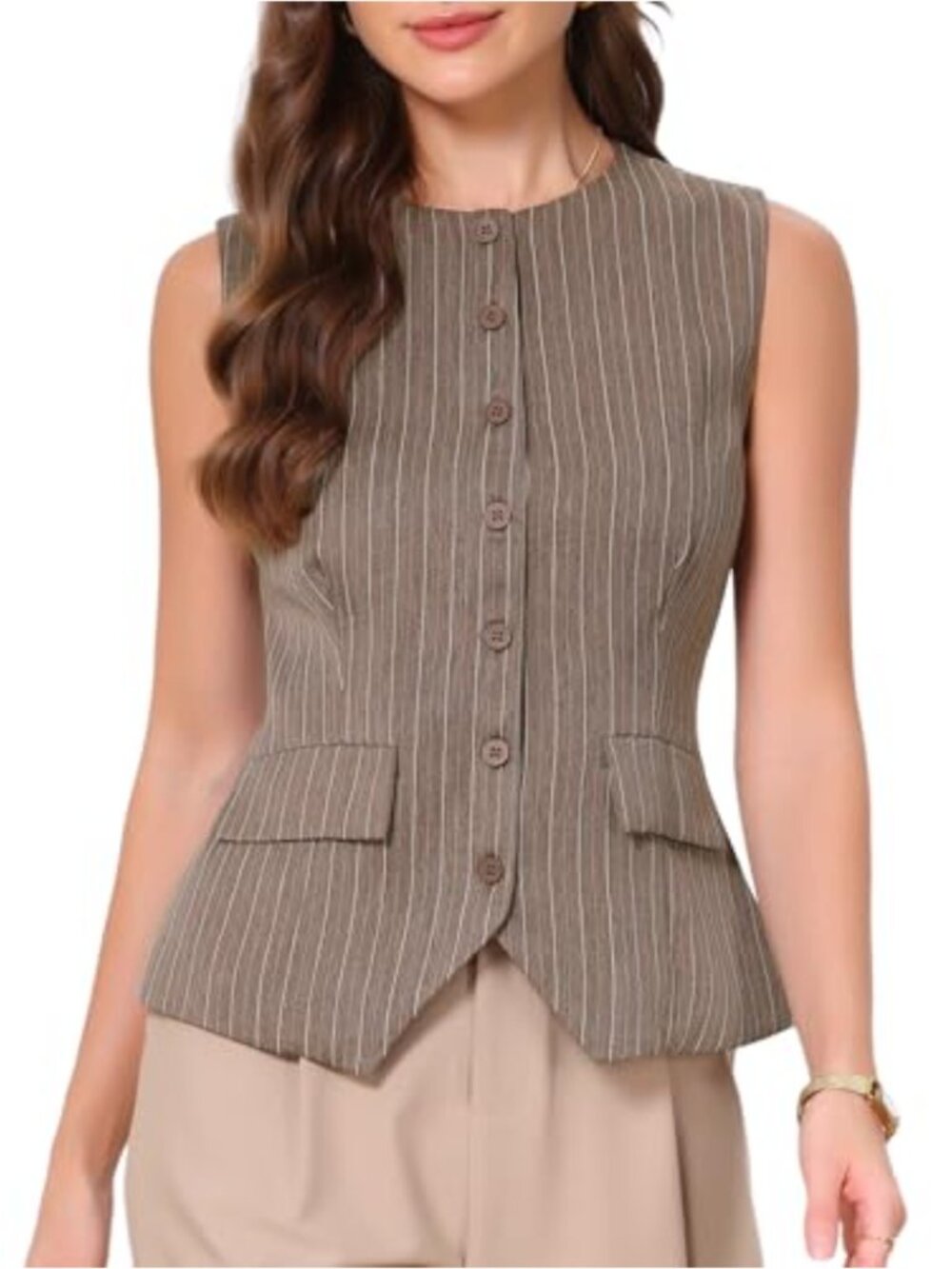 Striped Sleeveless Button Down Suit Vest Waistcoat